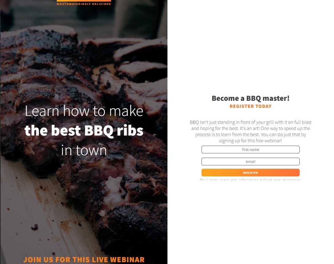 Screenshot of bbq website