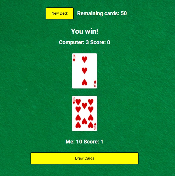 Screenshot of color War card game app